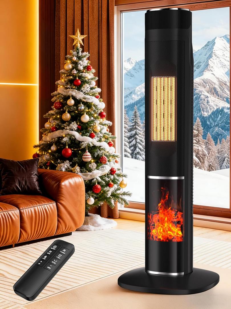 YEW Space Heater Large Room, 1500W Portable Tower Room Heaters with Thermostat and Remote, 24H Timer, 80Oscillation, Overheat&Tip-over Protection, Electric Ceramic Heater for Indoor Bedroom,Office (31IN)