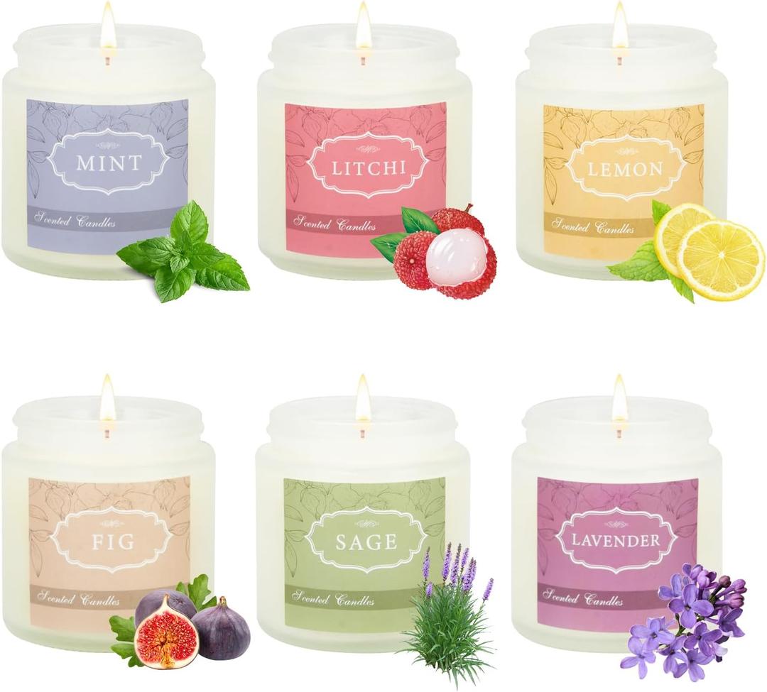 6 Pack Candles for Home Scented,Jar Candles,Lavender Candle,Aromatherapy Candle Gifts Set for Women,Long Lasting Scented Candles Gift for Birthday Mother's Thanksgiving Day Present (White)