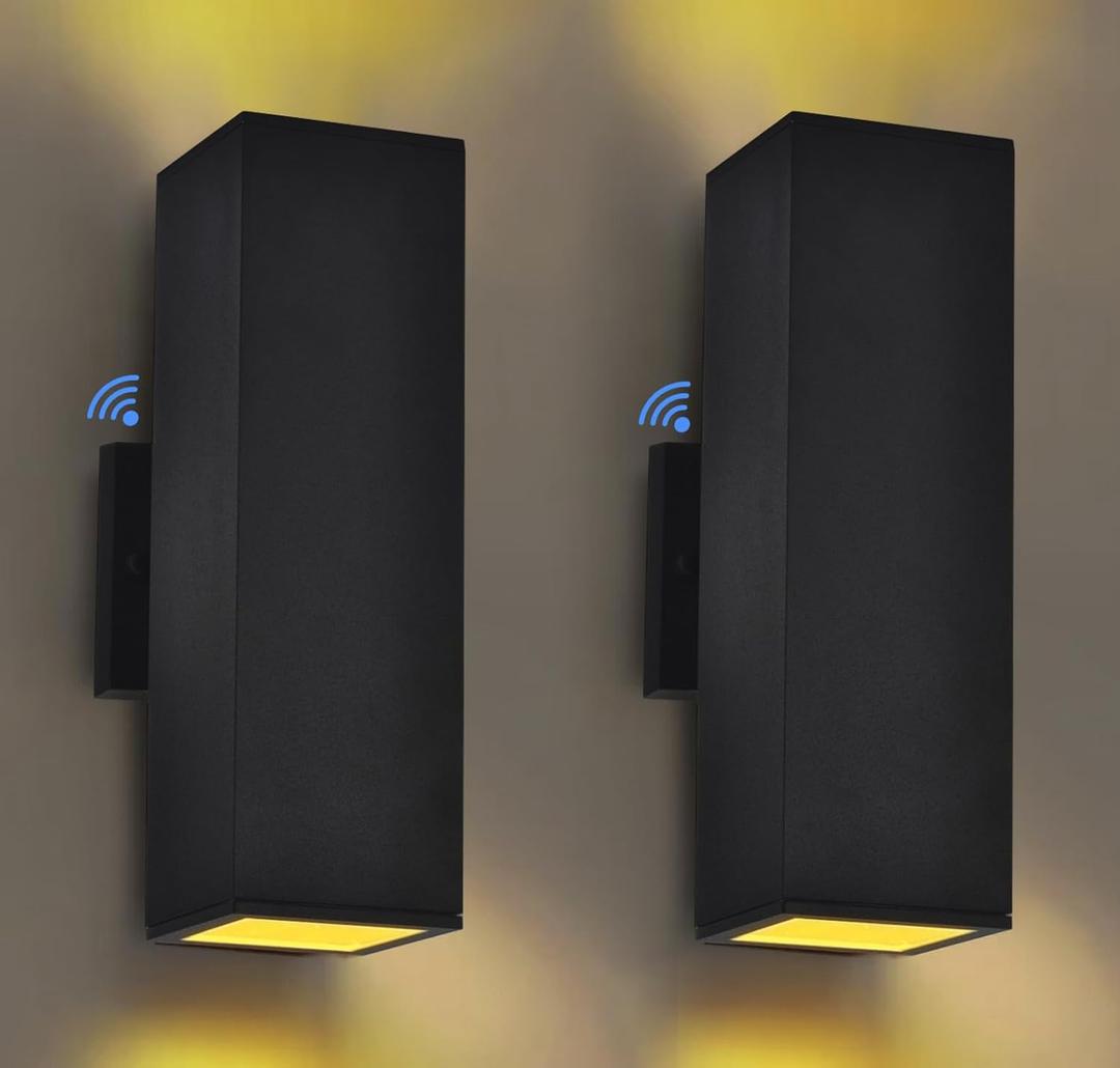 Dawn to Dusk Outdoor Light Fixtures Wall Mount 2 Pack, LED Modern Up Down Lighting Outdoor Wall Sconce Lights 2700k, 13" Black Outside exterior lights for House Porch Garage,IP65,UL Listed (Black)