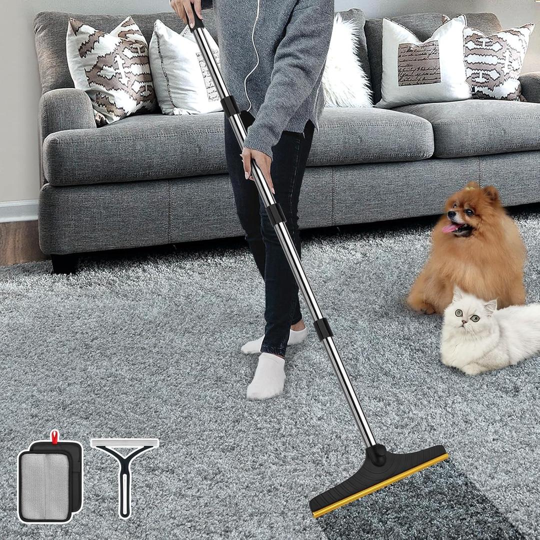 B-Land Carpet Rake for Pet Hair Removal, Reusable Pet Hair Remover with 60 Adjustable Long Handle, Carpet Scraper Broom Dog Cat Hair Remover Tool Fur Sweeper for Rugs, Mats