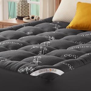 BEDLORE King Mattress Topper Viscose Derived from Bamboo, Thick Pillow Top Mattress Pad with Stretchable Pockets for 6"-18" Mattress, Soft Breathable Mattress Topper for Back Pain Relief(Dark Gray)