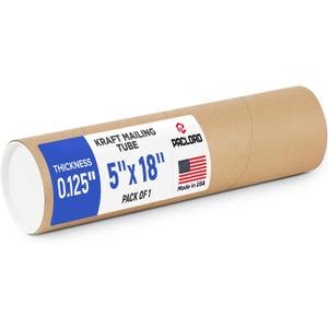 5" x 18" Reinforced Kraft Paper Mailing Tube, Pack of 1 Tube with 2 Caps Secure USPS Approved Cardboard Poster Mailer for Shipping and Storing of Prints, Artwork, Posters, or Documents