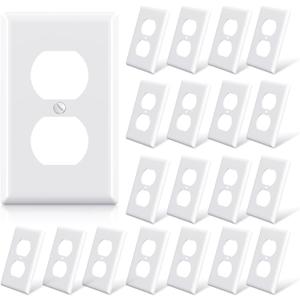ELEGRP Duplex Receptacle Outlet Covers, 1-Gang Standard Size Wall Plates, Unbreakable Polycarbonate Dual Outlet Faceplates Covers, UL Listed, Color-matched Screws Included (20 Pack, Glossy White)