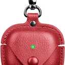 for Airpods 4 Case Leather with Keychain, Stylish Retro Leather Wireless Charging Protective Headphone Case Cover for Apple Airpods 4th Generation 2024 Front LED Visible (Red)