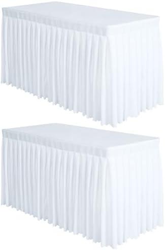 2 Pack White Table Skirt, Tablecloth for Weddings, Banquets, or Restaurants