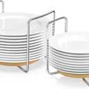 Wisuce Dish Racks for Kitchen Countertop Organizer - Bamboo Plate Holder Adjustable Size | Stainless Steel 304 Portable Handle for Kitchen Drawer Countertop Cupboard Shelf (1*Small&1*Large, Yellow)