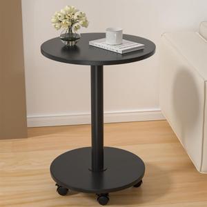 Pedestal Table on Wheels TV Tray Table, Rotating Couch Round Tables, Small Side Table for Living Room and Bedroom Sofas, Beds, Mini Coffee Tables, (H) 22.4 *(W) 11.8 (Assembly Required) (Black-removable-1pcs)