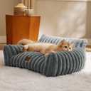 Bedsure Cute Couch for Pets - Fluffy Cat Sofa with Premium Soft Corduroy Fleece, Fuzzy Couch Bed with Removable Washable Cover, Supportive Cat Chair, 24inch, Warm Grey (24x18x10")