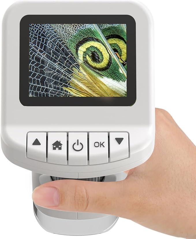 1200X Handheld Portable Microscope for Kids Digital Scope 2.0" Screen Rechargeable STEM Toy Slide Kit Pocket Science Gift for Children Ages 612 Students (White)