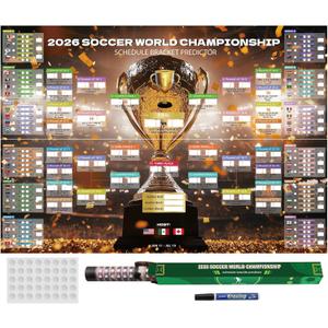 2026 World Soccer Cup Extra Large Schedule Poster, 2 in 1 45.3" x 31.5" No Crease Soccer Calendar World Cup Schedule Football Tournament for Home Bar Party Decorations