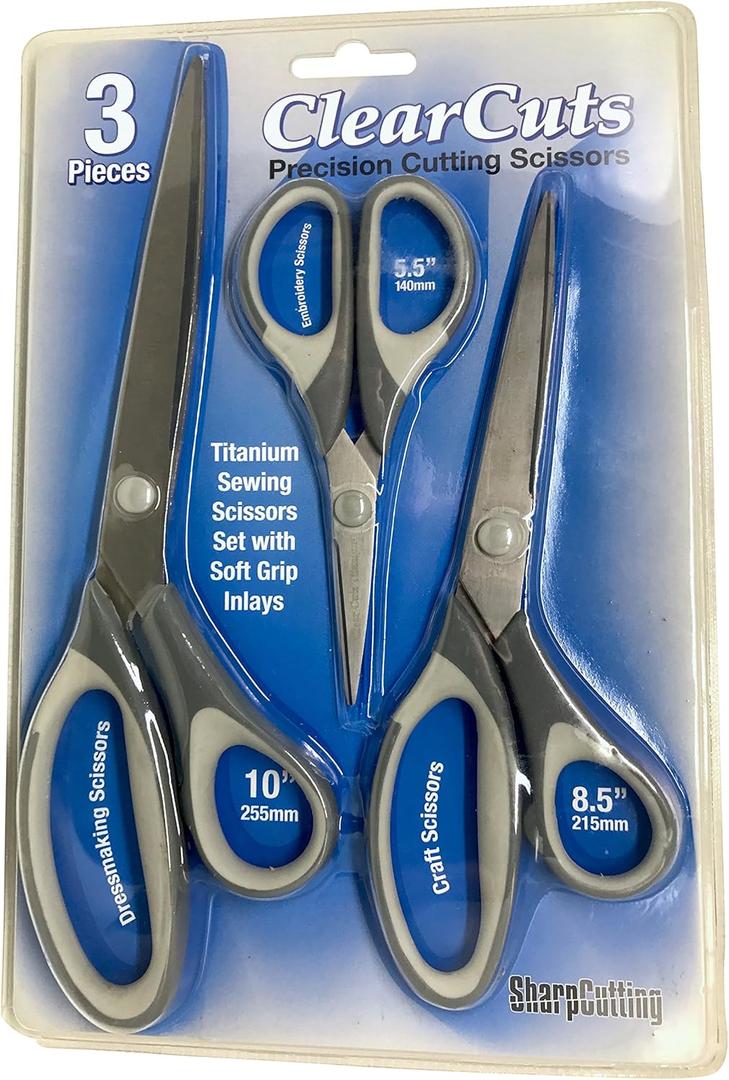Office Scissors 3 Multi Pack - Craft Sissors - Titanium - Sharp Sewing Siccors, Soft Handle, Household Scizzors