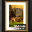 Splinterix 5x7 Black and Gold Picture Frame, 5 x 7 Vintage Frame with Real Glass, Display 4x6 Photo with Mat or 5x7 without Mat, Wall Hanging & Tabletop Ornate Poster Frames for Gallery Antique Dco