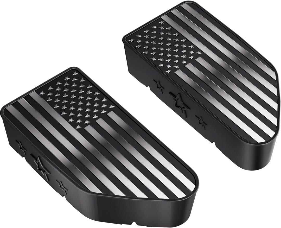 Bed Rail Stake Pocket Covers for GMC Chevy Silverado/GMC Sierra 1500(2019-2024 2025 2026), GMC Sierra 3500HD(2020 2021 2022 2023)/2500, Truck Caps Rear Holes Plugs Covers (Flag(Black/Silver))