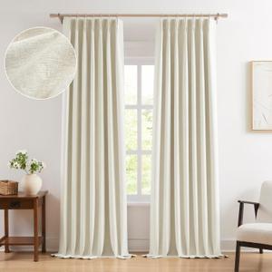 WEST LAKE 9 FT Pinch Pleated 90% Blackout Curtain Panels,Beige Triple Weave Textured Heavy Chenille Room Darkening Drapes 108 Inches Long,Back Tab Modern Window Treatment,40" Wx108 L,Pack of 2,Beige