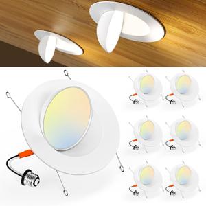 Amico 6 Pack 6 Inch Eyeball Gimbal Retrofit Can Lights, 90 Adjustable Directional 5CCT LED Recessed Lights, Dimmable, 2700K/3000K/4000K/5000K/6000K Selectable, 12W 1200LM, ETL&FCC