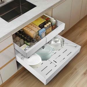 21" Deep Expandable Pull Out Cabinet Organizer,(12"-20")Slide Out Drawers For Kitchen Cabinets,Adhesive With Nano Film, Peel and stick Pull Out Drawers For Cabinets In Kitchen, Pantry (white,1PACK)