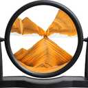 KPNUWN Moving Sand Art, Round Glass Quicksand Painting, Sand Art Liquid Motion Picture, 3D Hourglass Deep Sea Sandscape for Desktop Home Office Decor (8 Inch Orange)