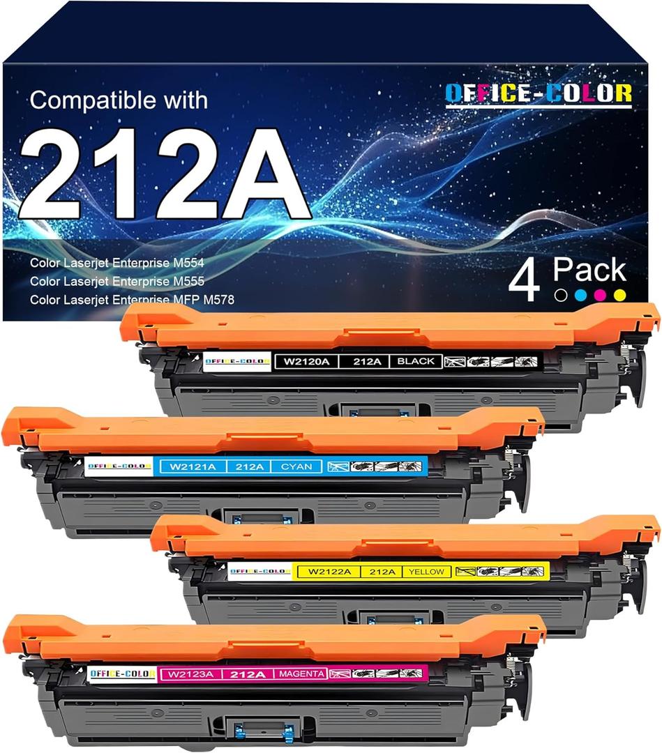 4 Pack Replacement for HP 212A Toner Cartridges Works with HP Color Laserjet Enterprise M555, Laserjet M554 Series, Color Laserjet MFP M578 Series Printer Ink (Black,Cyan,Magenta,Yellow) (212A/W2120A-4PK)