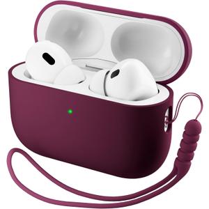 ORNARTO Compatible with AirPods Pro 3 Case 2025, Full Protective Hybrid Silicone for AirPods Pro 3rd Generation Case, Front LED Visible Skin Cover-Wine Red
