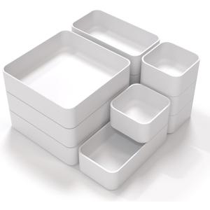 CHANCETSUI 11-Piece Stackable Drawer Organizer Set, Multi-size Desk Drawer Organizer Trays Vanity Storage Bins for Storing Makeup, Stationery, Utensils in Bathroom Dresser, Office and Kitchen (White)