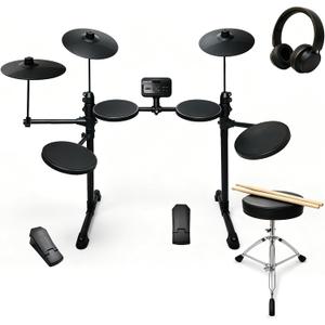 Electric Drum Kit for Beginner Home Practice with 10" Cymbals, USB MIDI, 7 Drum Kits, 70 Sounds,Throne, Headphones, Sticks,foldable drum set gift
