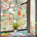 Niviy Orange Wildflowers Stained Glass Window Film, Rainbow Window Film Glass Decals Static Cling Stickers, Windows Tint for Home Bathroom (16.93 x 39.37inch)