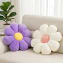 2 Pcs Purple White Flower Decorative Throw Pillows for Bed Couch Chair Sofa, 15.35" Cute Aesthetic Flower Daisy Shaped Throw Pillows for Bedroom Room Classroom Dorm Decor(White+Lavender, 15.35 Inch)