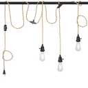 Pendant Light Cord Kit with Dimmer Switch, 28.5ft Dimmable Plug in Hanging Light with Triple E26 Base Light Socket, Vintage Twisted Hemp Rope Farmhouse Hanging Light Fixture for Bedroom Living Room