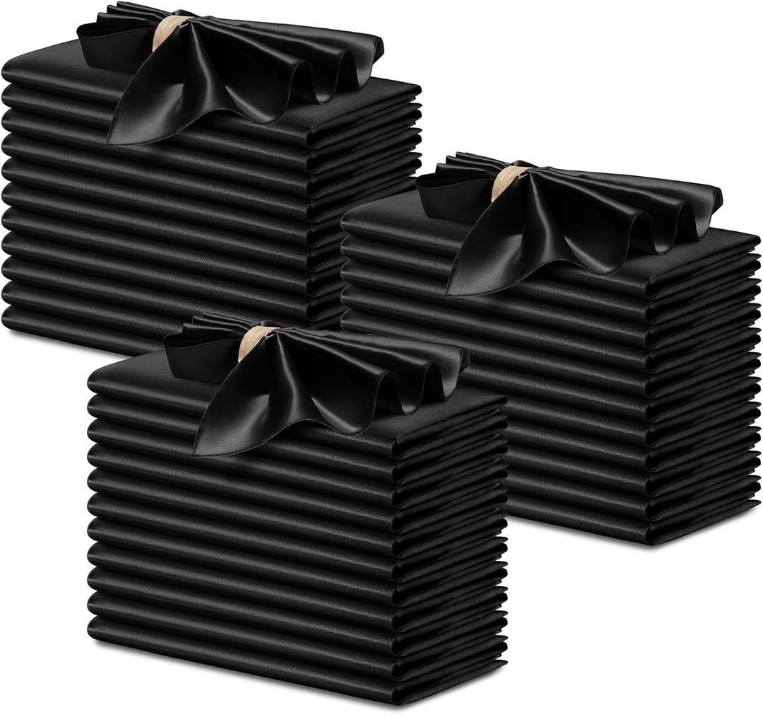 P Pothuiny 50 Pcs Black Satin Napkins 17 x 17 Inches, Square Smooth Wedding Dinner Napkins Silky Bulk Cloth Napkins Table Napkins for Banquet Party Restaurant Decor, Thanksgiving, Christmas