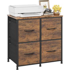 4 Drawer Lateral File Cabinet, Mobile Filing Cabinet for Large Printer, Home Office Functional Small Office Storage Cabinet & Printer Stand, Fabric Drawer, Fits Letter/A4, Rustic Brown