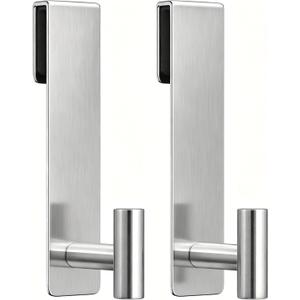 Shower Door Hooks, Heavy Duty Rack Hooks for Robe, Stainless Steel Robe Towel Hooks for Bathroom, Fits Frameless Glass Shower Doors up to 3/8" (10mm) Thick (Silver, 2 Pack)