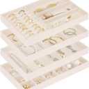 Stackable Jewelry Trays Organizer for Drawer, 4 Set of Jewelry Organizers and Display Case Storage, Velvet Drawer Inserts Organizer for Necklace Bracelets Earrings Organizer-4 Set , Gift For Her,Beige