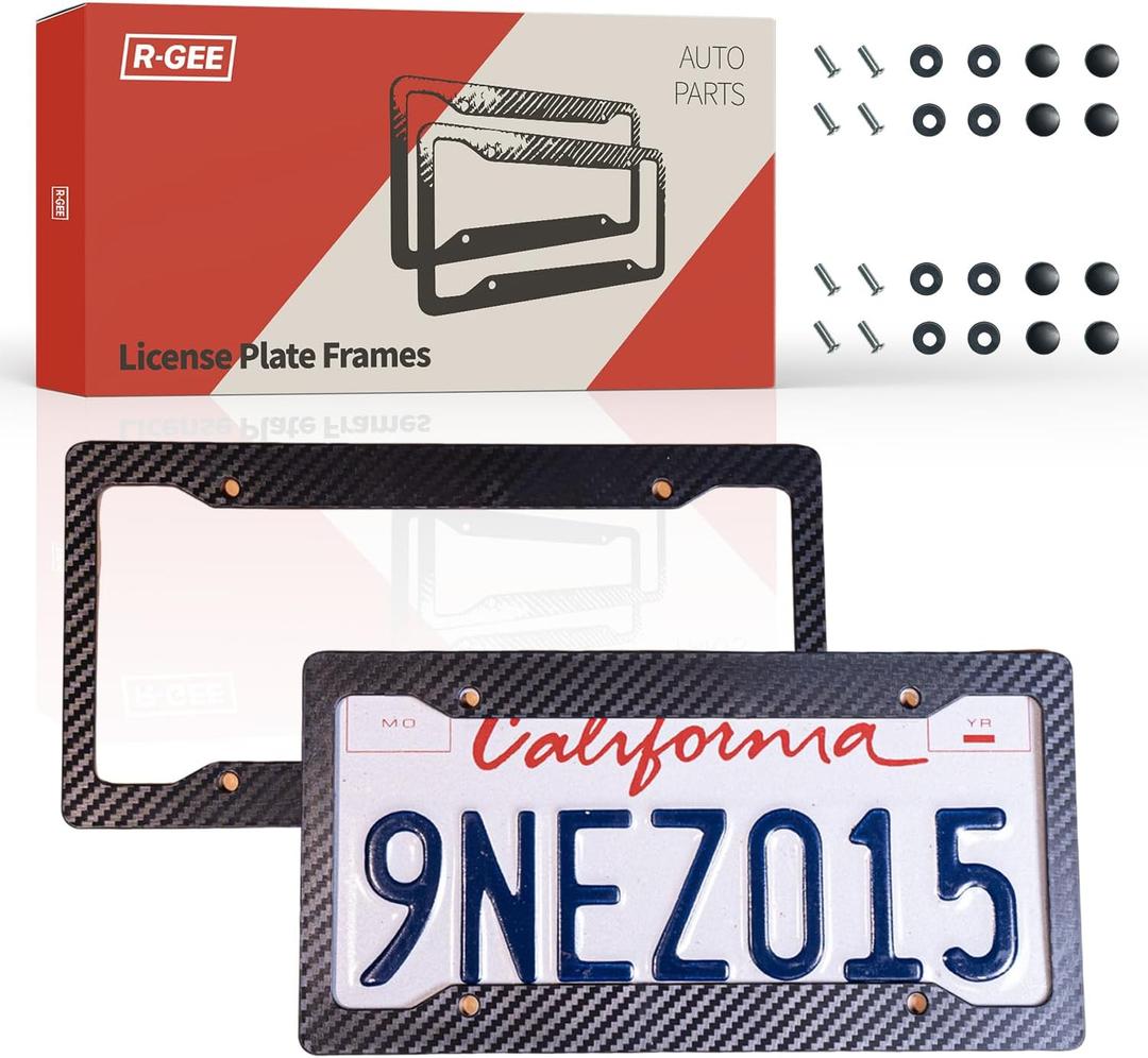 2 x Black License Plate Frames, 2 Pack Universal Car Tag Frame for License Plate for Front and Rear, Automotive Exterior Accessories with Screw Caps for Men & Women