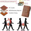 GOIACII Womens Wallets RFID Blocking Leather Trifold Clutch Wallet Credit Card Holder Ladies Purse 3 ID Windows Brown