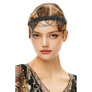 BABEYOND 1920s Flapper Headpiece Roaring 20s Headband Great Gatsby Headband Chain for Women Vintage Hair Accessory (Black)