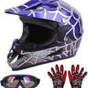 DOT Youth Dirt Bike Helmet for Boys & Girls Ages 5-14, Four Wheeler, Motocross, BMX, MX, UTV, Snowmobile, Go Kart, Racing, Skateboard, Baseball (Small, Blue Cobweb)