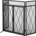 Laurel Modern Iron Folding Fireplace Screen with Door, Matte Black