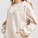 Zip Up Hoodies with Eye Mask & Multi Pockets Unisex Sweatshirts Casual Jackets Comfy Outfits Airplane Mode Hoodie (Beige, L)