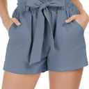 GRACE KARIN Women Summer Casual Shorts with Pockets Bowknot Tie Waist (Large, Cl93-Blue-Gray)