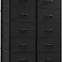 Sweetcrispy Dresser, Tall Dresser for Bedroom, Drawer Dresser Organizer Storage Drawers with 10 Drawers, Chest of Drawers with Fabric Bin, Steel Frame, Wood Top for Bedroom, Closet, Entryway