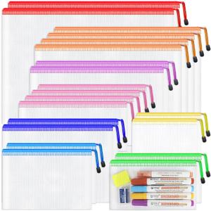 Smarpau 17pcs Mesh Zipper Pouch, 8 Sizes Plastic Zipper Pouches for Organizing, 8 Colors Waterproof Plastic Document Bags for Board Game Storage, Travel, Office Supplies Smarpau 17pcs Mesh Zipper Pouch, 8 Sizes Plastic Zipper Pouches for Organizing, 8 Colors Waterproof Plastic Document Bags for Board Game Storage, Travel, Office Supplies