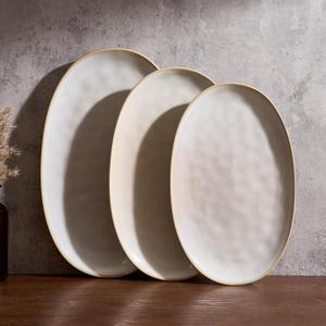 famiware Serving Platter, Oval 15.59/14.3/12.9 inch Serving Dishes for Entertaining, Serving Bowls, Microwave Safe, Stonware Serving Trays for Party, Turkey, Cheese, Ocean Series, Cappuccino White