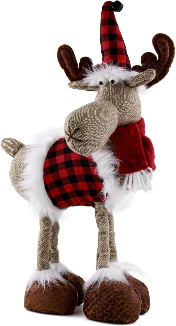 Reindeer Christmas Decoration Christmas Deer Decor - Swedish Santa Elk Figurines Table Decorations Handmade Plush Gnomes Buffalo Plaid for Home Indoor Holiday Decor (Red)