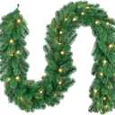 ELYKEN 9 FT Christmas Cedar Garland with Lights, Realistic Winter Christmas Decorations, Green Artificial Greenery Garland for Home Decor, Indoor, Table, Mantle, Wall