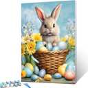 Easter Bunny and Baskets Filled with Easter Eggs Paint by Number Kits Canvas Acrylic Paint Cute Rabbits and Flowers DIY Oil Painting for Kids, Students, Adults Room Wall Decor 16x20In (DIY Frame)