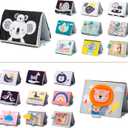 A Set of 2 Tummy Time Toys High Contrast Book Crinkle Books for Babies Infant Tummy-time Soft Crinkle Activity Book with Huge Baby Safe Mirror, 3D Activities, Textures and a Soft Baby Teether