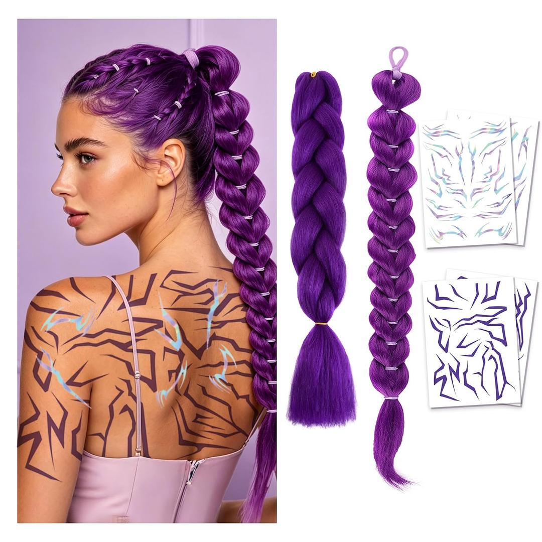 2 Purple Braids Ponytail Hair Pre Braiding Hair
