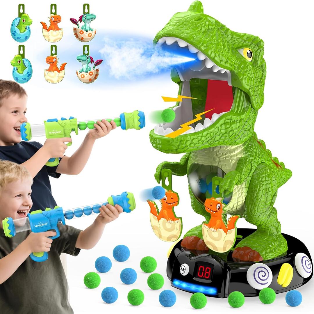 EagleStone Moving Dinosaur Shooting Toys for Kids 5-7, Electronic T-Rex Shoot Target Game with Mist Spray, LED Score, Roar & Light, 3-Pair Dino Target, Birthday Gifts for 5 6 7 8 9 Year Old Boys Girls