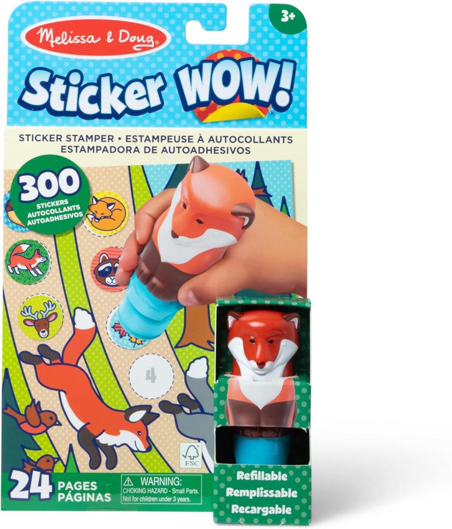 Melissa & Doug Sticker Wow! 24-Page Activity Pad and Sticker Stamper, 300 Stickers, Arts and Crafts Fidget Toy Collectible Character  Fox (Single)