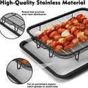 Ceenna Air Fryer Basket for Oven, 2 Set Air Fryer Basket and Tray Set with 60 Sheets Parchment Papers Stainless Steel Nonstick Pan and Crisper Tray Black Large 15“×11” & Medium12.8"×9.6"